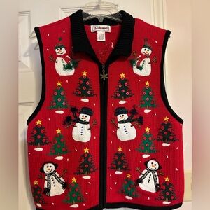 Vtg Bechamel Red Christmas Snowman Vest